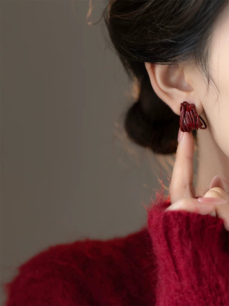 Anchorage Red Multilayer Coil Wrapped Stud Earrings