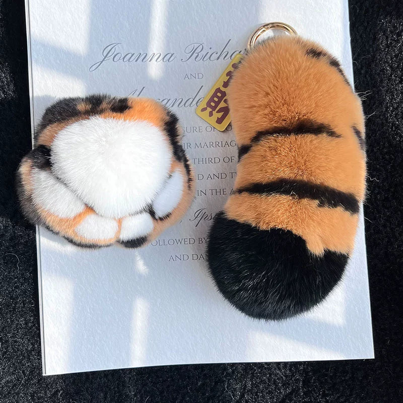 Rabbit Fur Tiger Keychain