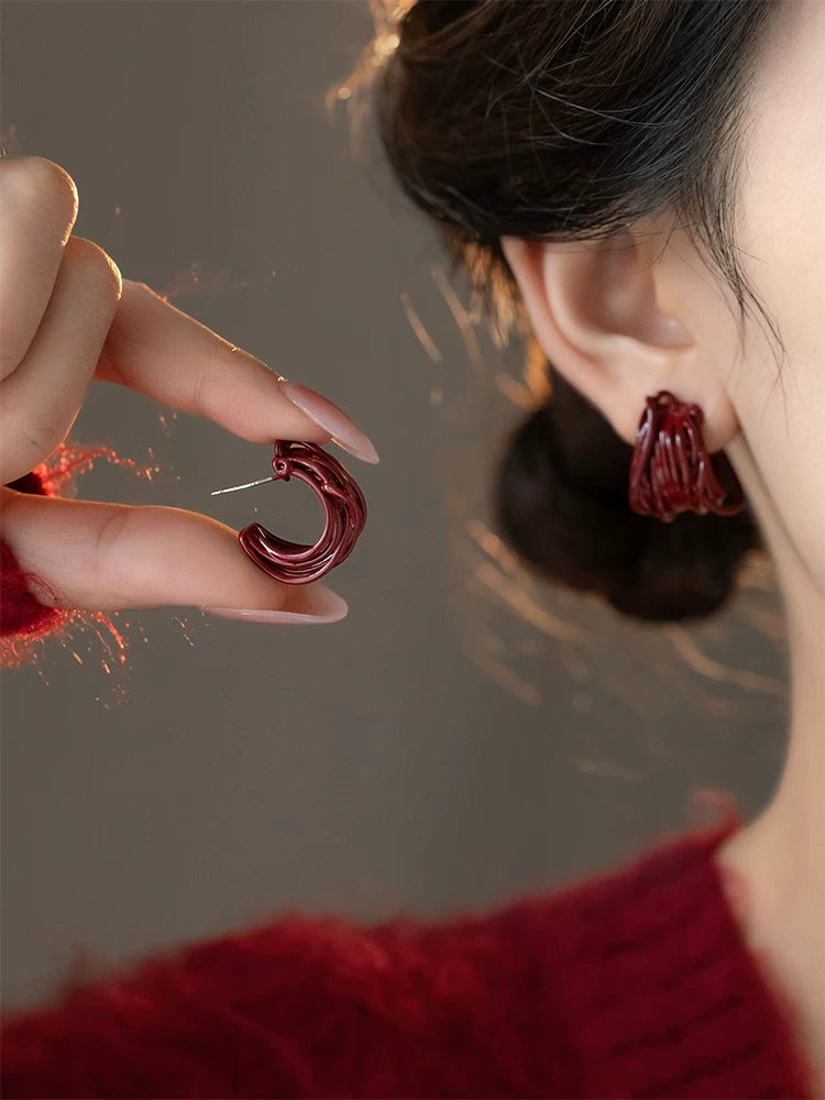 Anchorage Red Multilayer Coil Wrapped Stud Earrings