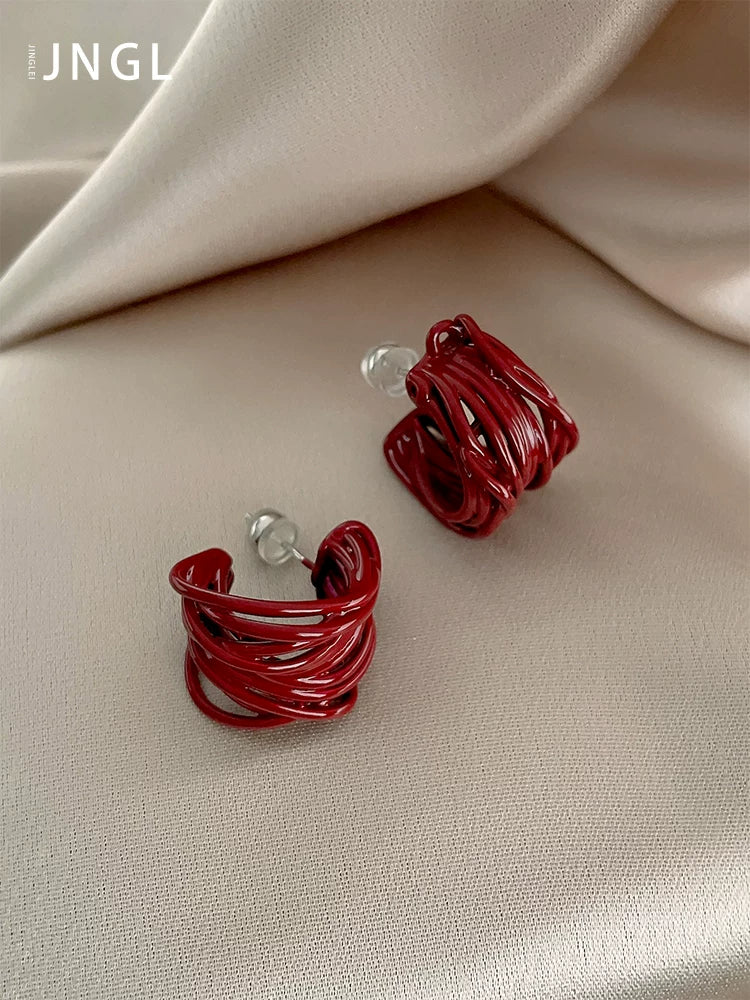 Anchorage Red Multilayer Coil Wrapped Stud Earrings