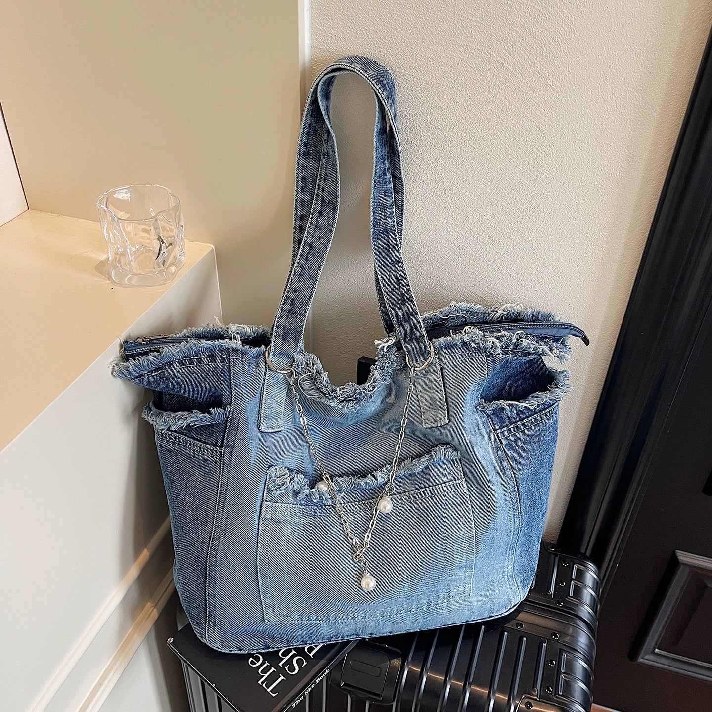 Distressed Denim Tote Bag