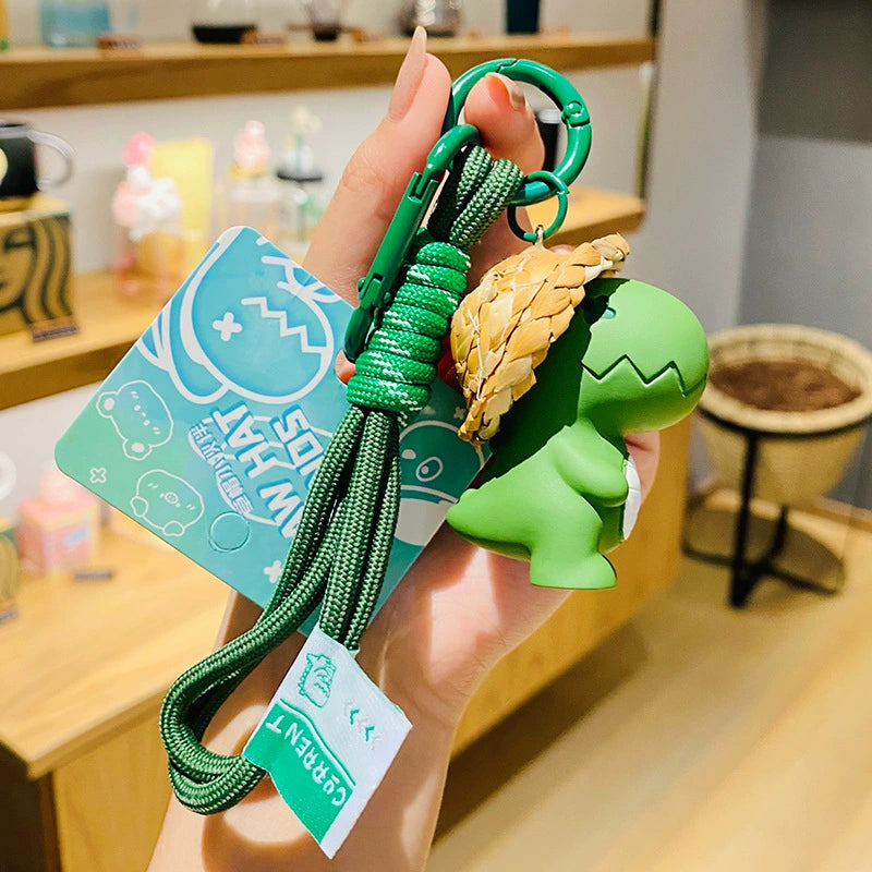 Dino in Straw Hat Keychain