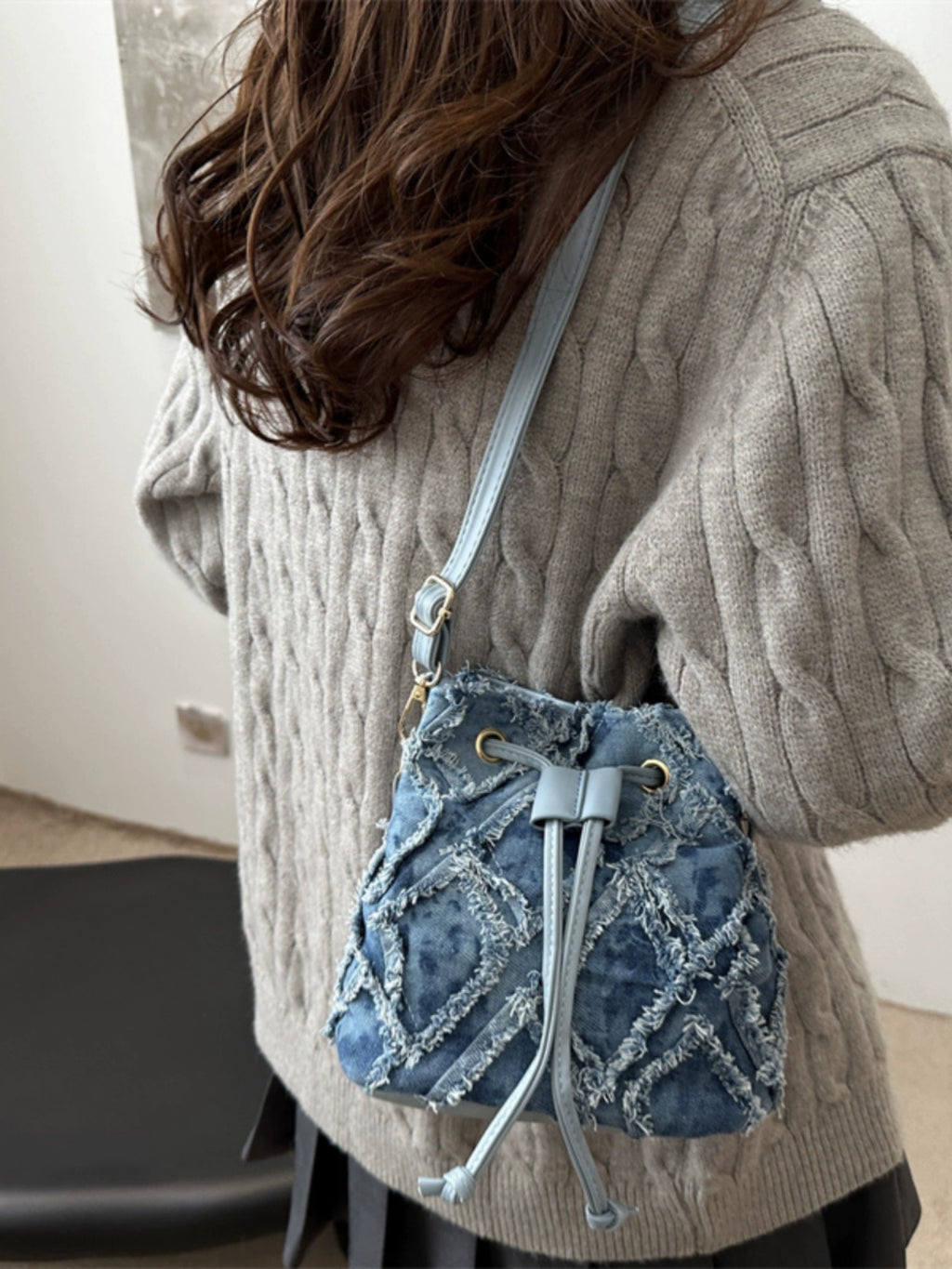 Denim Bucket Tote Cross Body Bag