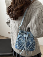 Denim Bucket Tote Cross Body Bag