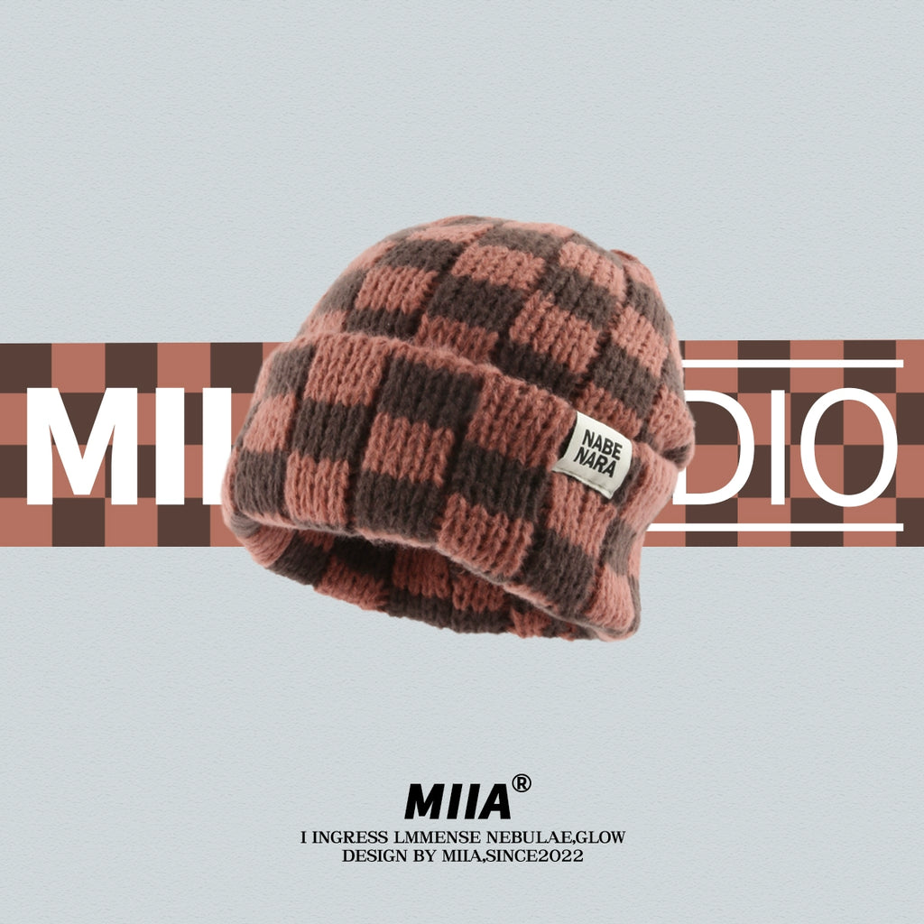 Color Block Checkerboard Beanie