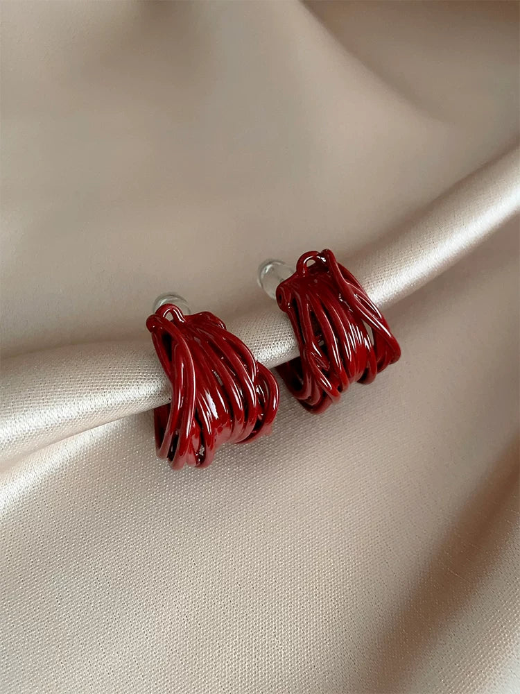 Anchorage Red Multilayer Coil Wrapped Stud Earrings