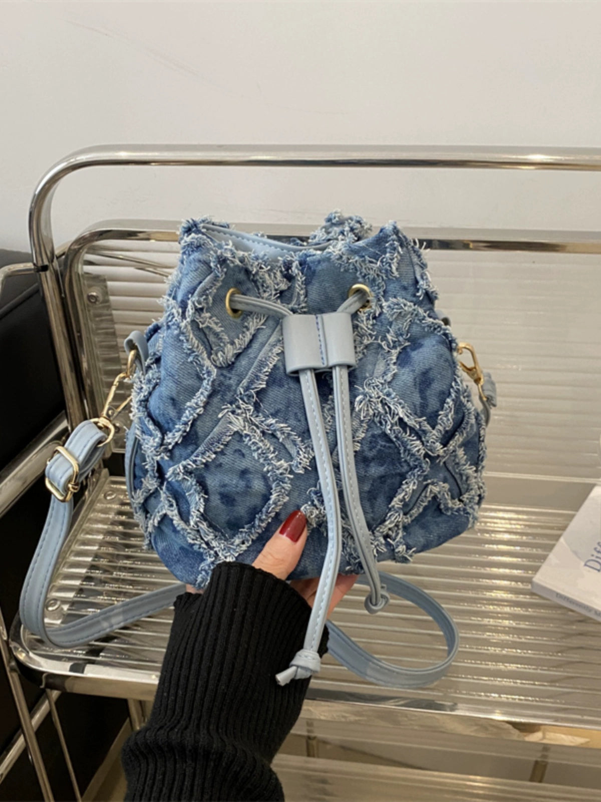 Denim Bucket Tote Cross Body Bag