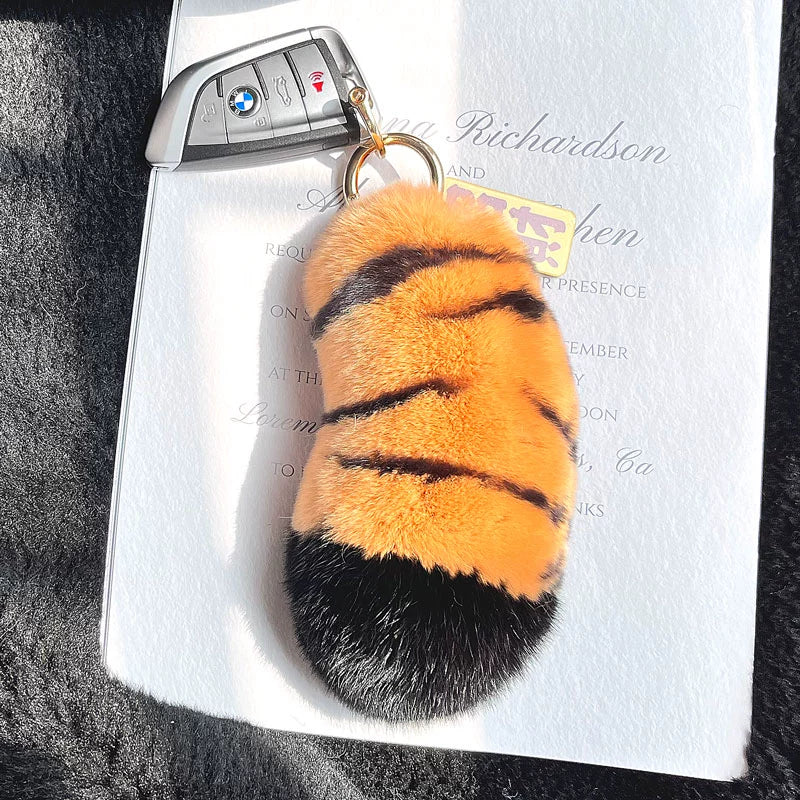Rabbit Fur Tiger Keychain
