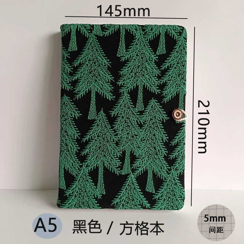 Linen Embroidered Pine Forest Journal