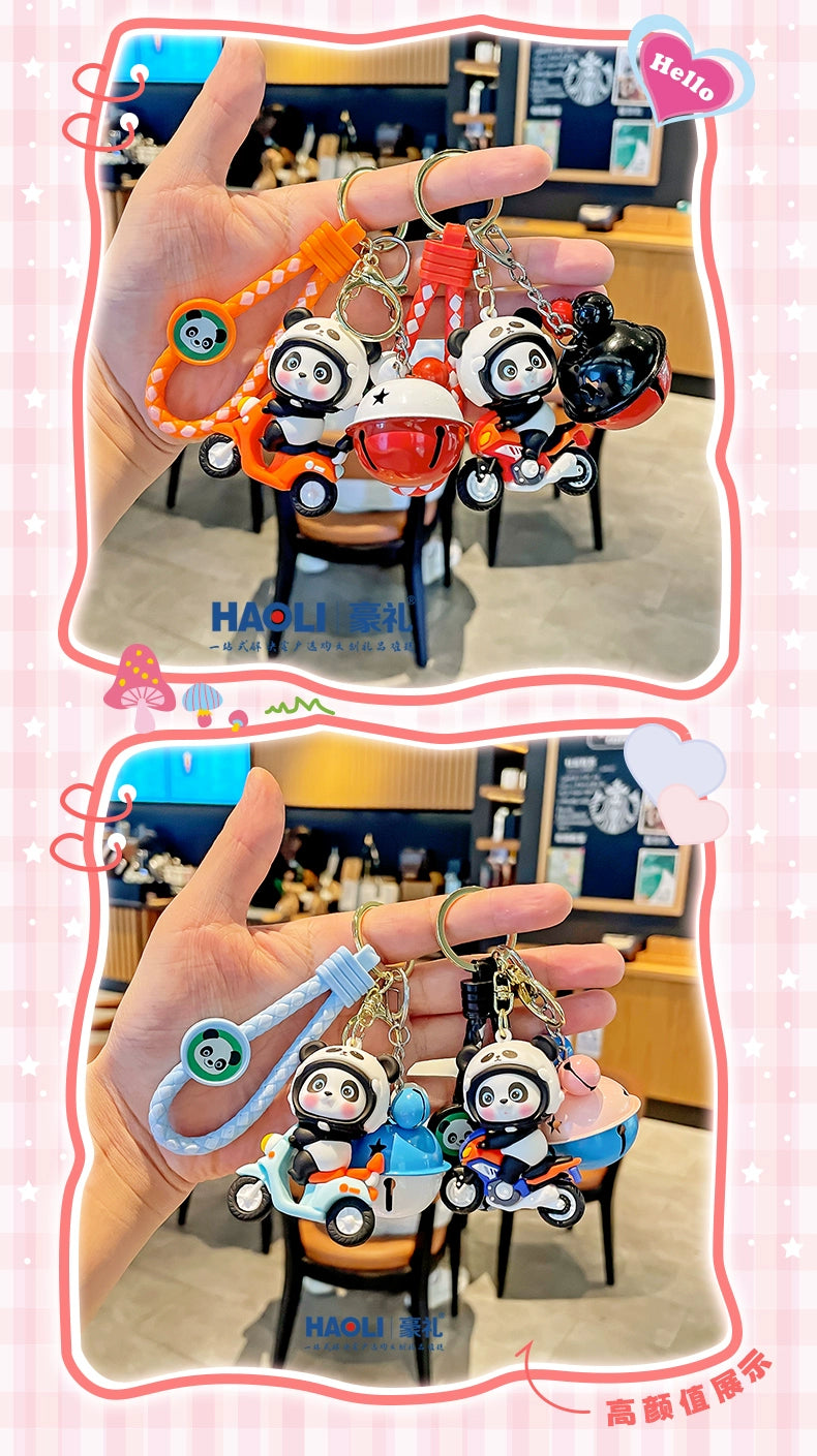 Panda on Scooter Keychain
