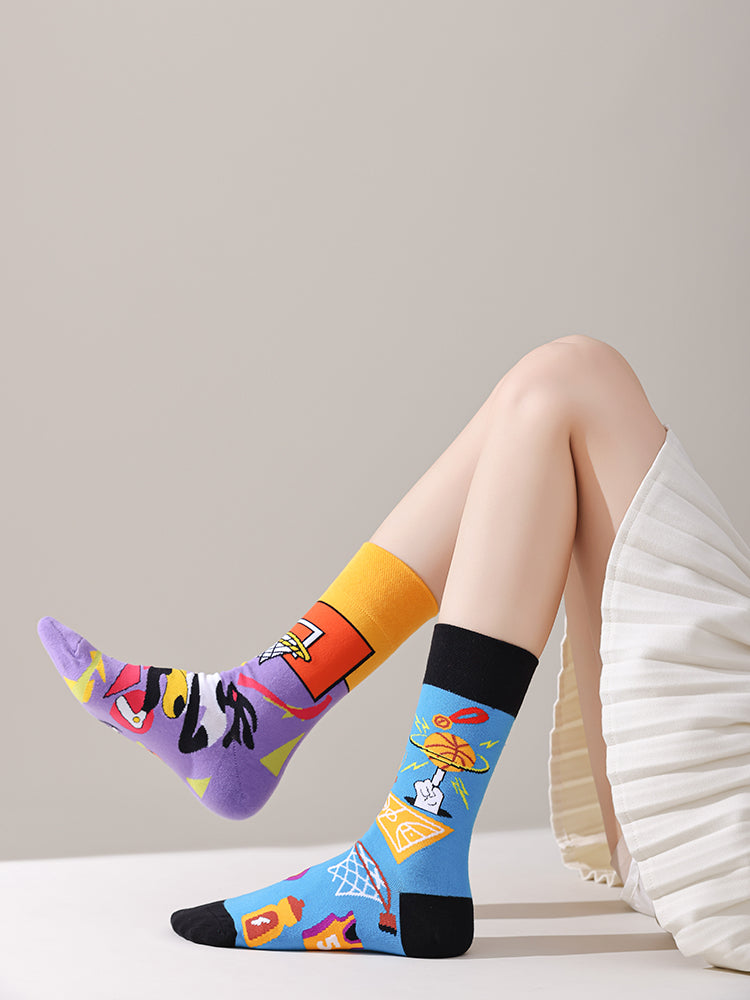 Mismatched Trendy Design Crew Socks