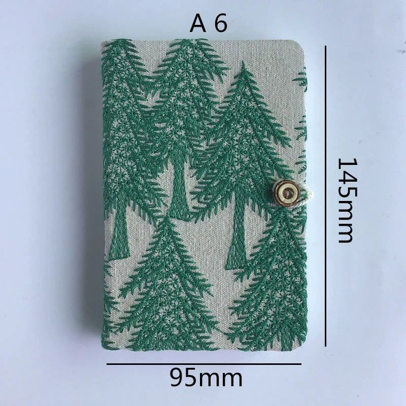 Linen Embroidered Pine Forest Journal
