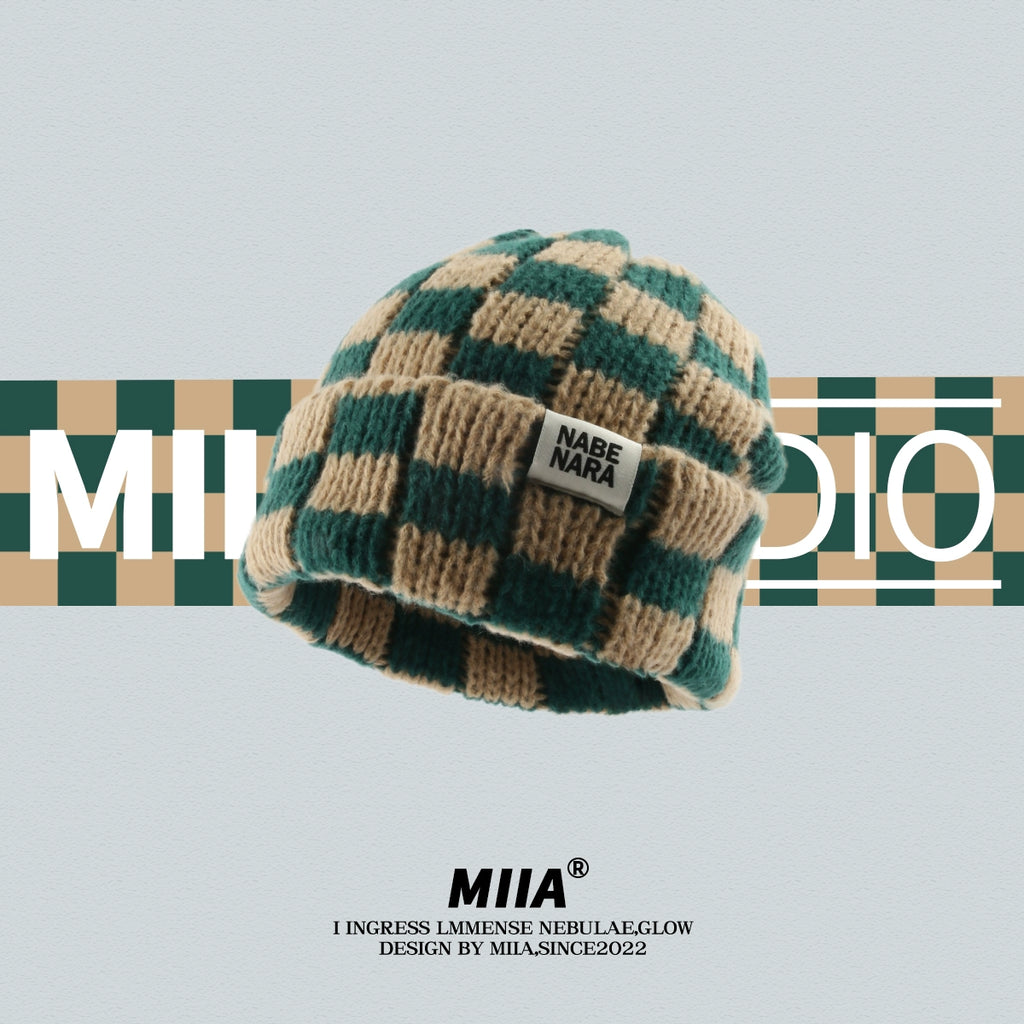 Color Block Checkerboard Beanie