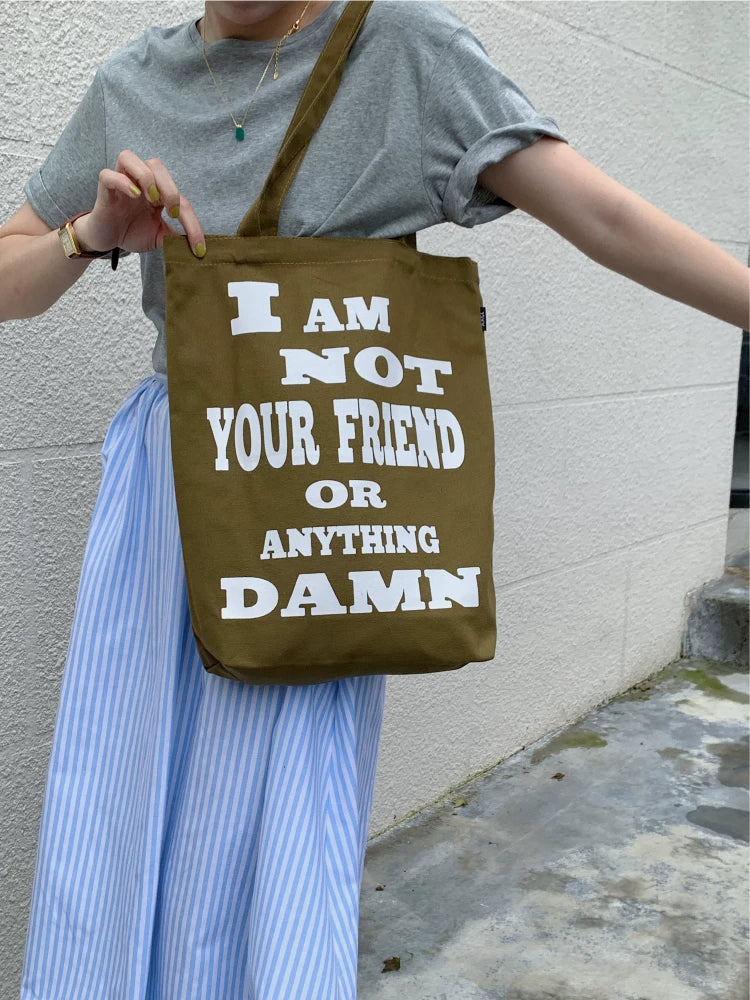 Literary Style Minimalist Slogan Canvas Tote Bag
