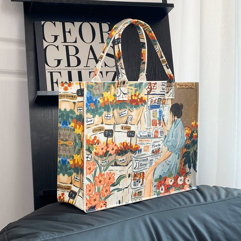 Cartoon Print Felt Tote Bag