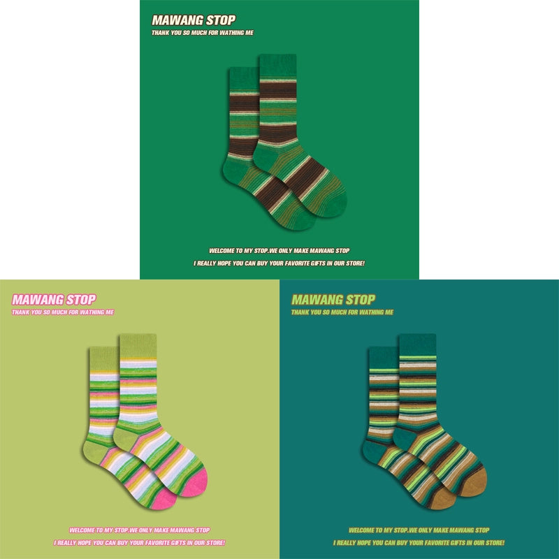 Retro Green Stripe Crew Socks