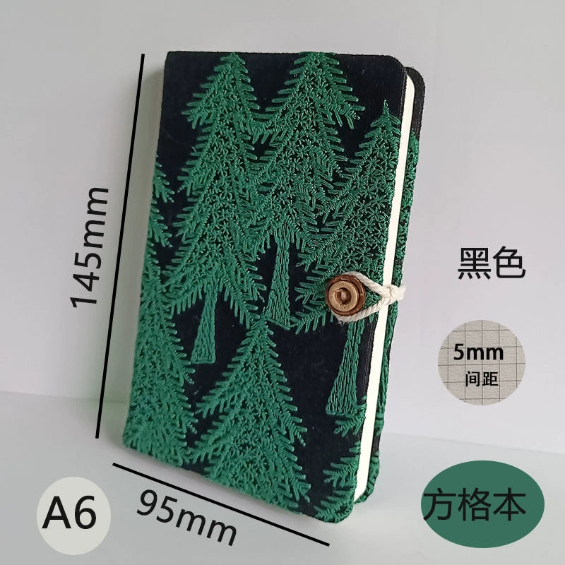 Linen Embroidered Pine Forest Journal