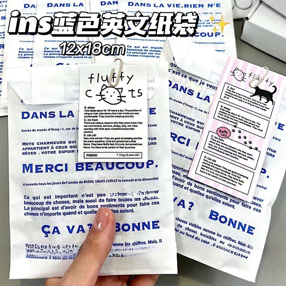 Aesthetic Blue Typography Paper Bags