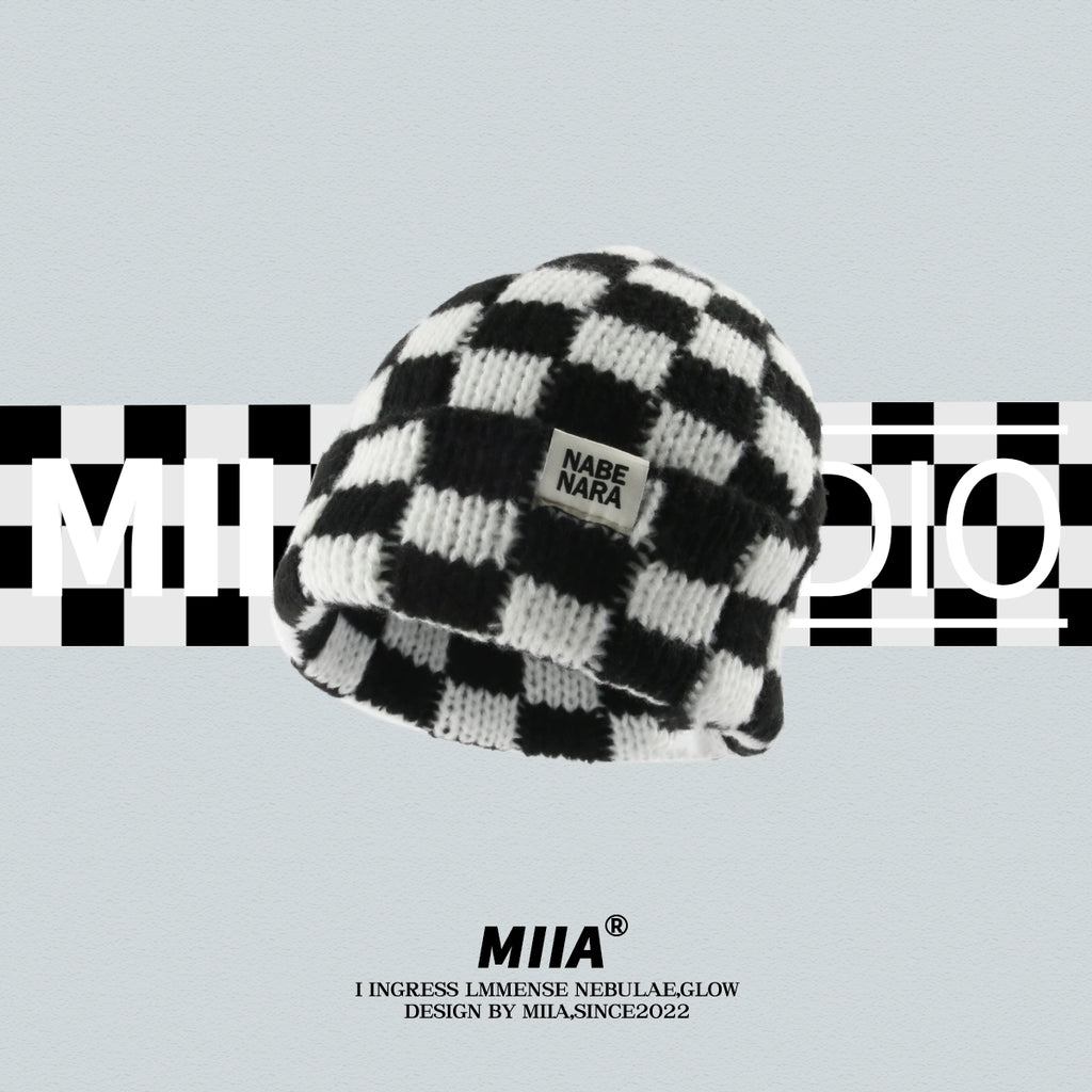 Color Block Checkerboard Beanie
