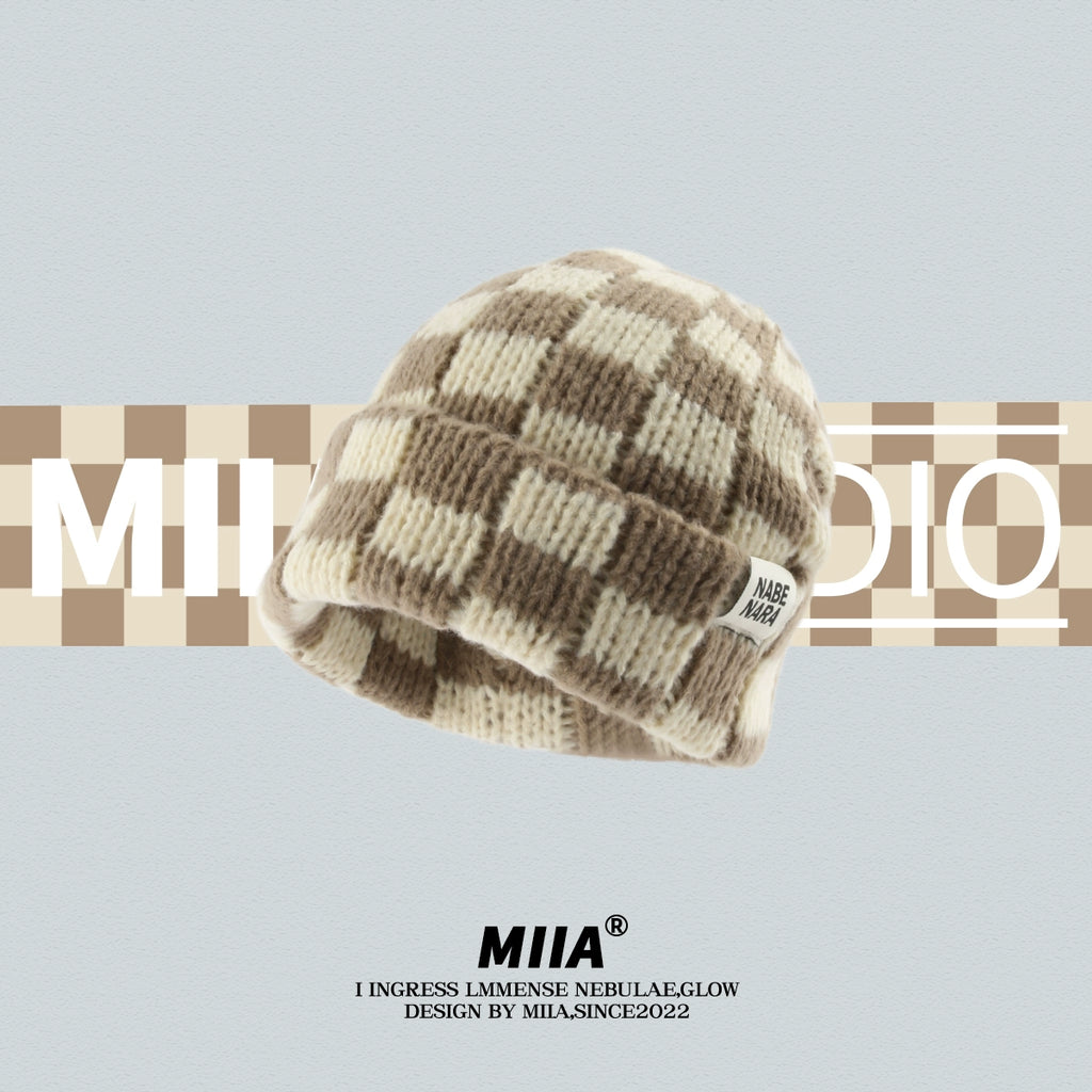 Color Block Checkerboard Beanie
