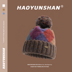 Geo-Color Block Pom-Pom Beanie