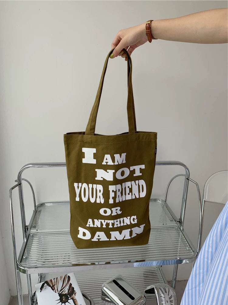 Literary Style Minimalist Slogan Canvas Tote Bag