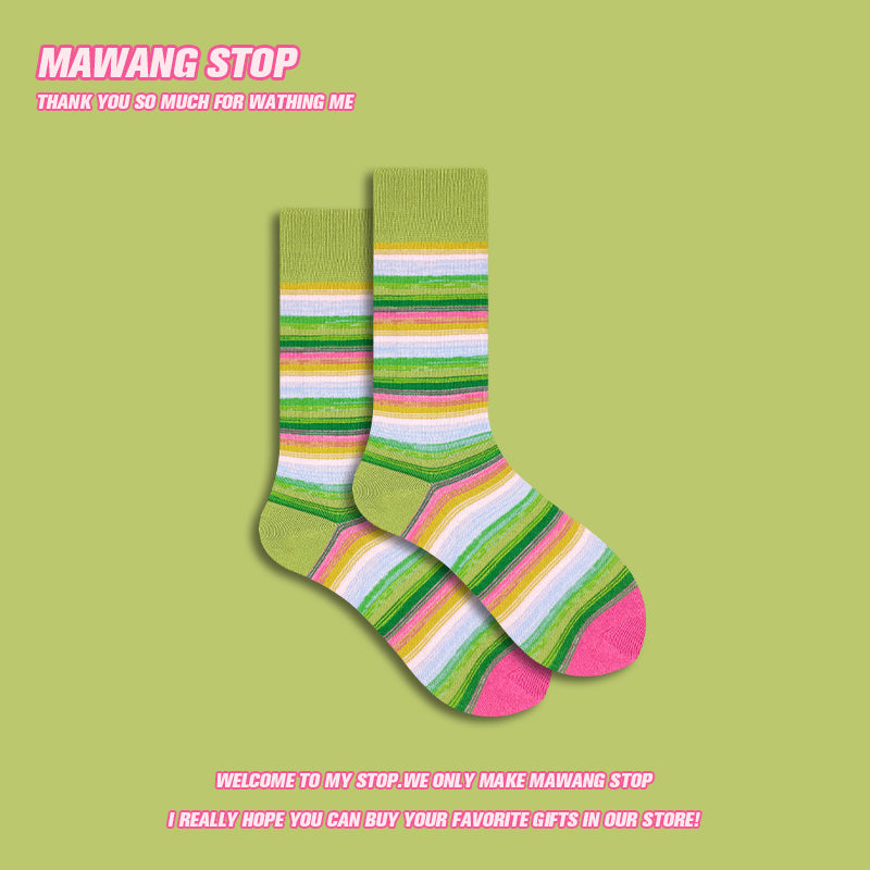 Retro Green Stripe Crew Socks
