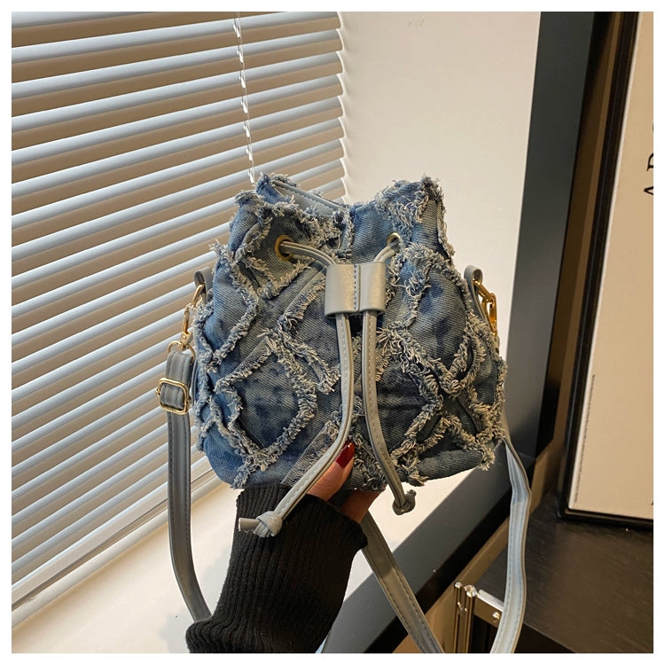Denim Bucket Tote Cross Body Bag
