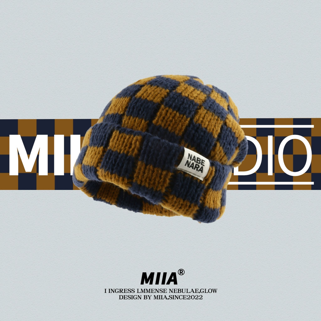 Color Block Checkerboard Beanie