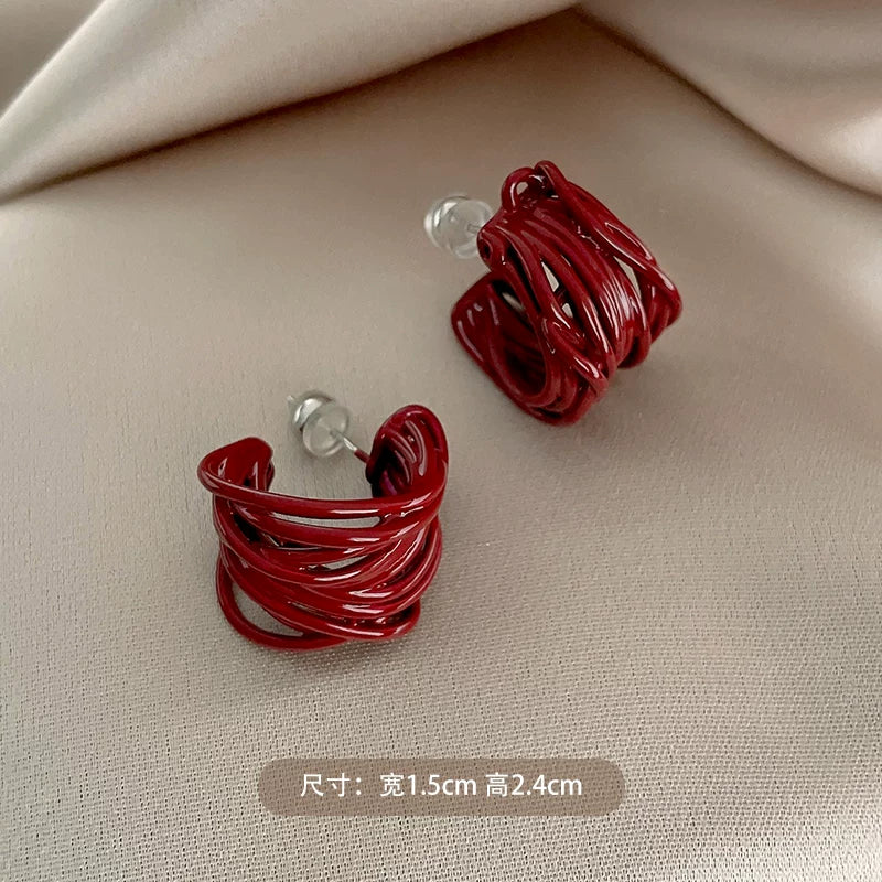 Anchorage Red Multilayer Coil Wrapped Stud Earrings