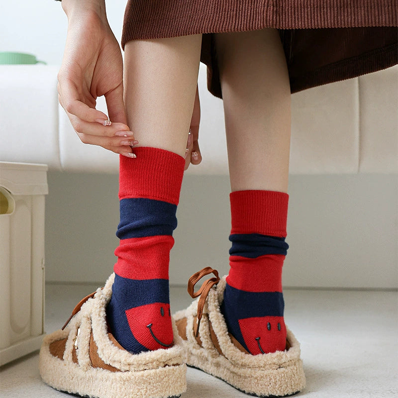 Color Block Smiley Face Socks