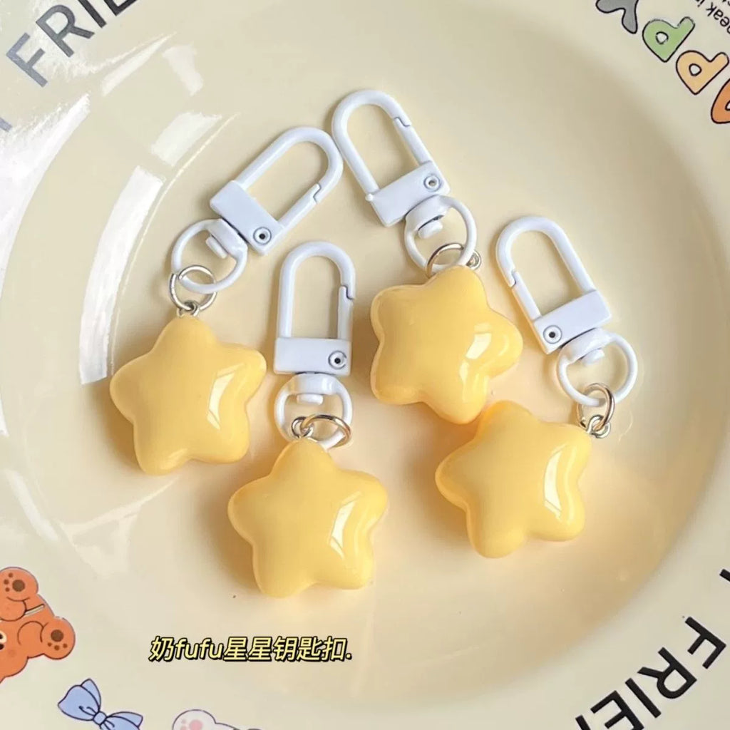 Macaron - colored Cream Yellow Star Keychain with Pudding Texture