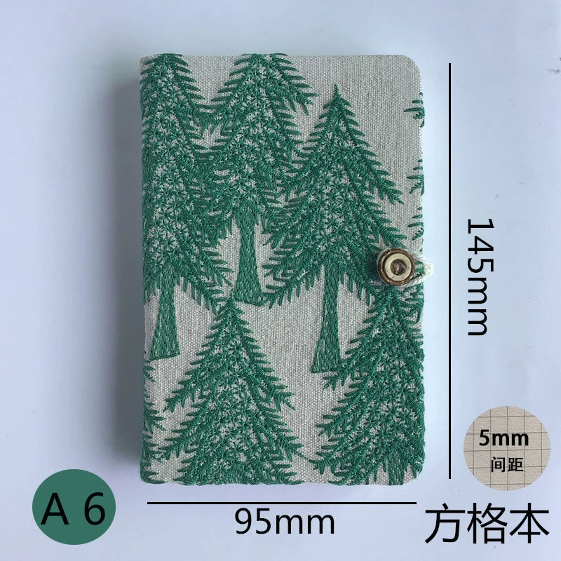 Linen Embroidered Pine Forest Journal