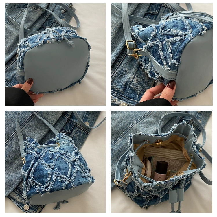 Denim Bucket Tote Cross Body Bag