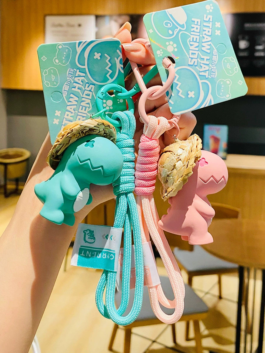 Dino in Straw Hat Keychain