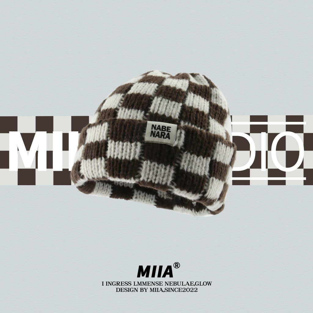 Color Block Checkerboard Beanie