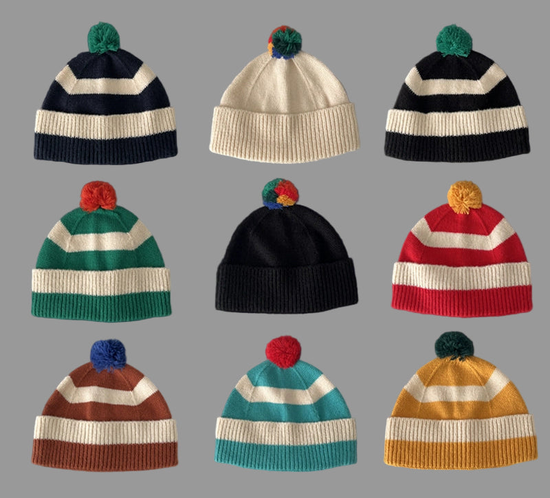 Striped Pom Pom Beanie