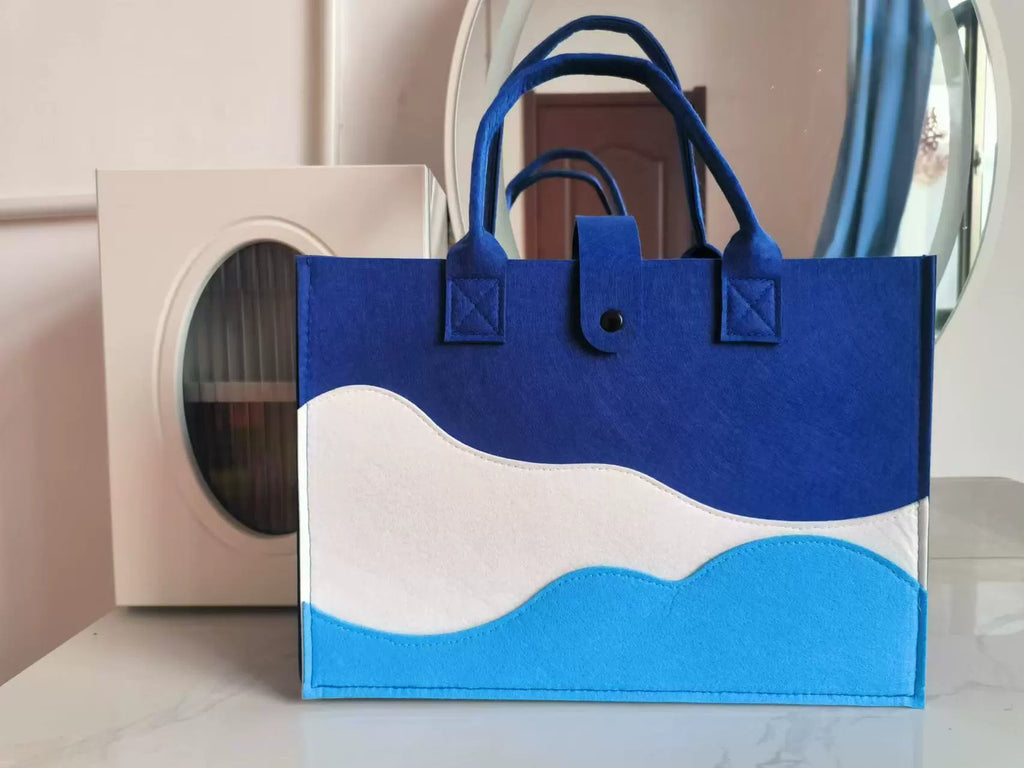 Color Block Wave Felt Tote Bag