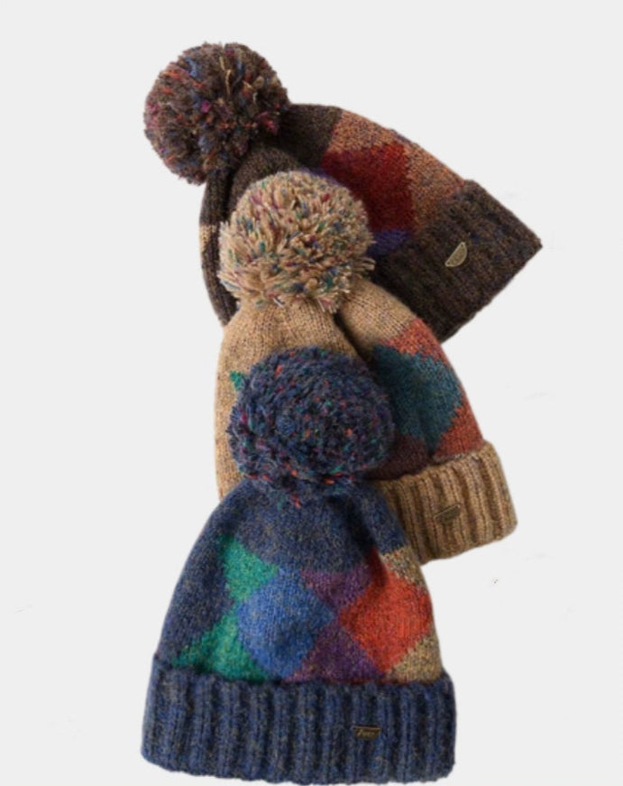 Geo-Color Block Pom-Pom Beanie