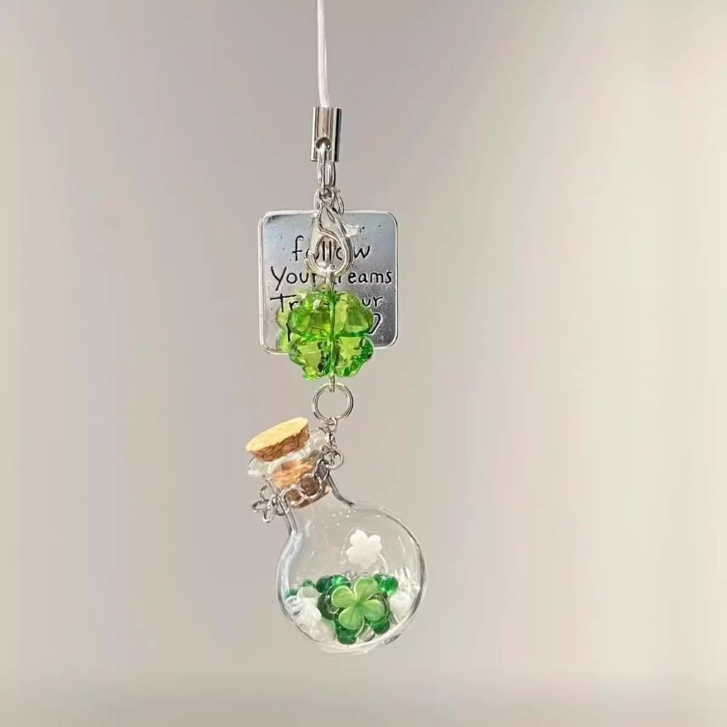 Ins-style Refreshing Four-leaf Clover Wishing Bottle Phone Charm
