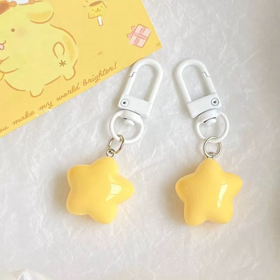 Macaron - colored Cream Yellow Star Keychain with Pudding Texture
