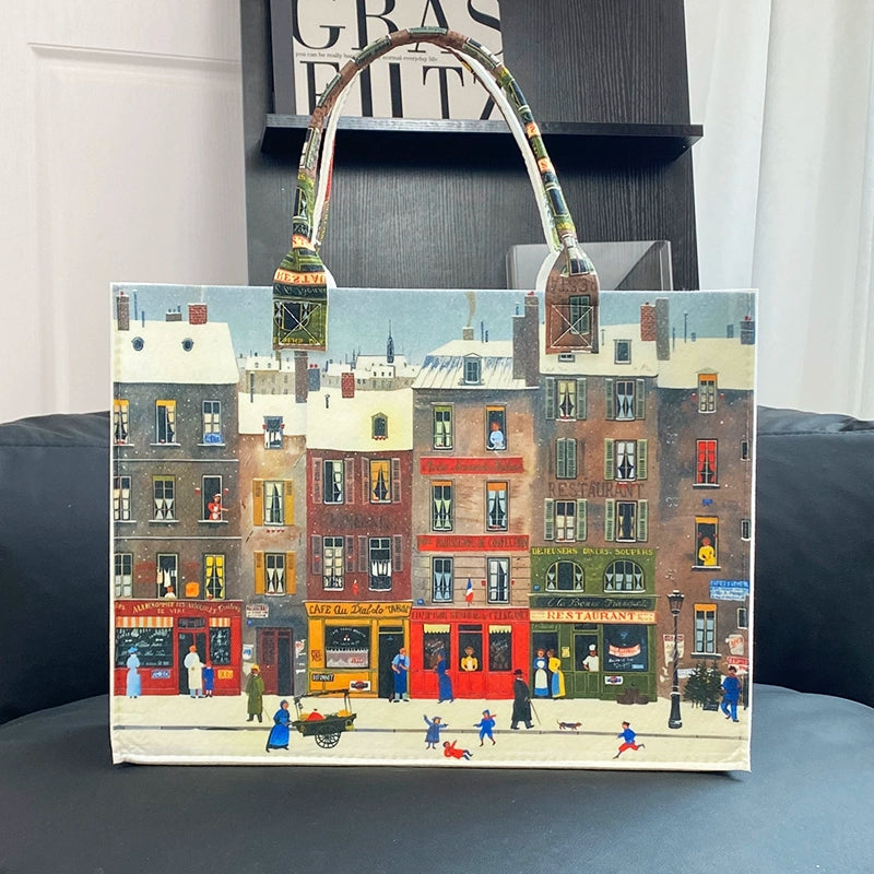 Cartoon Print Felt Tote Bag