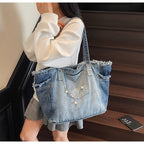 Distressed Denim Tote Bag