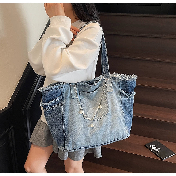 Distressed Denim Tote Bag