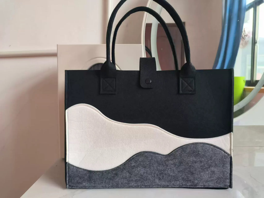 Color Block Wave Felt Tote Bag