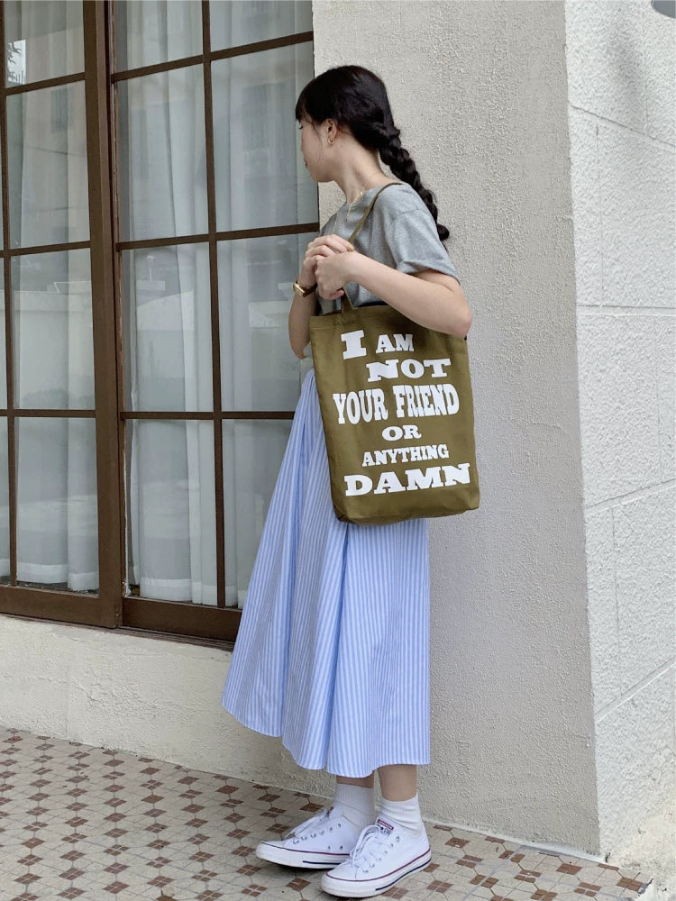 Literary Style Minimalist Slogan Canvas Tote Bag