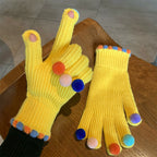 Pom-Pom Fingertip Wool Gloves
