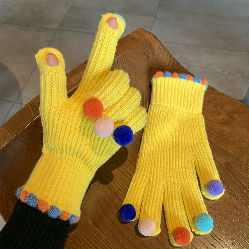 Pom-Pom Fingertip Wool Gloves