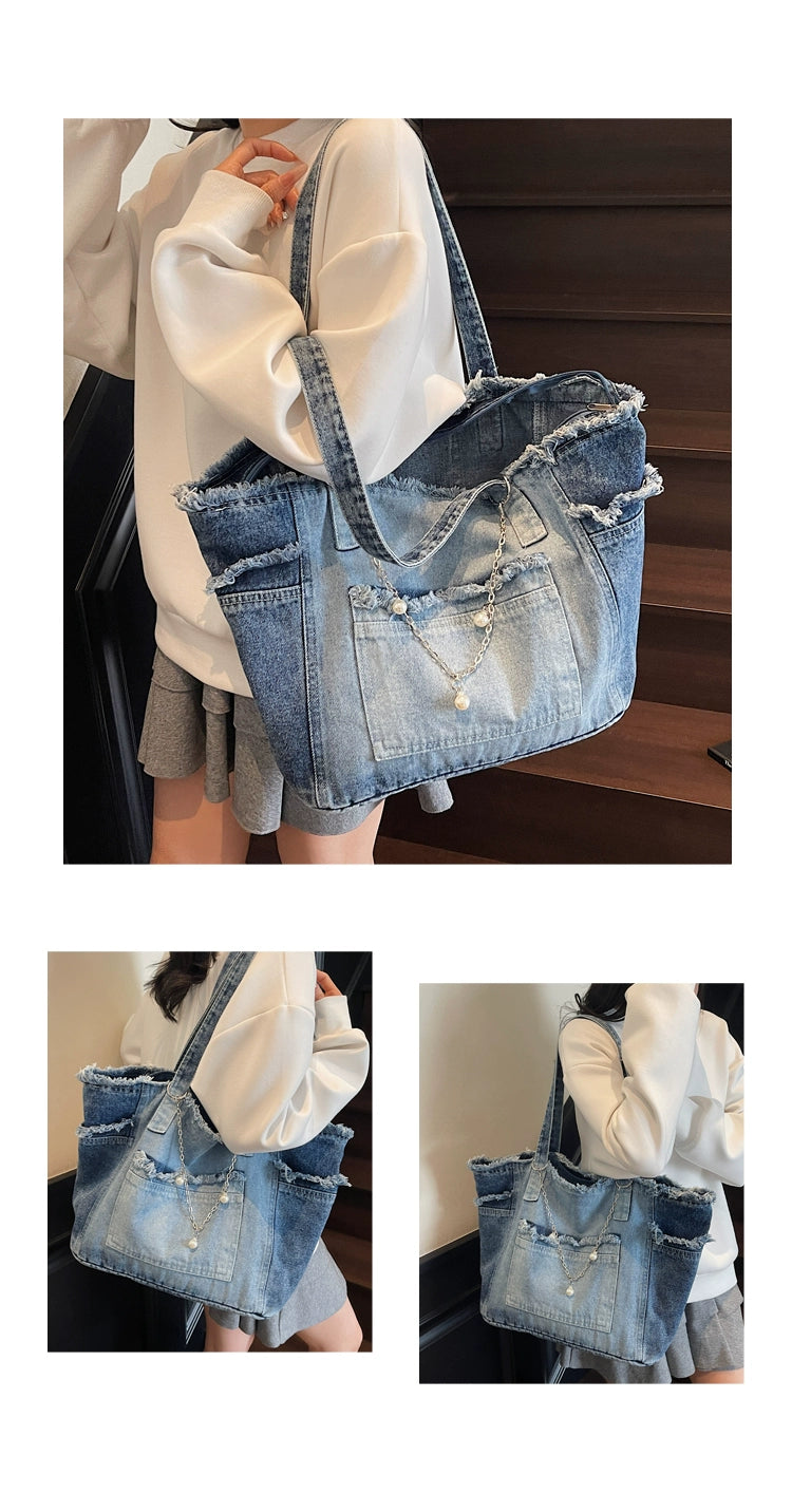 Distressed Denim Tote Bag