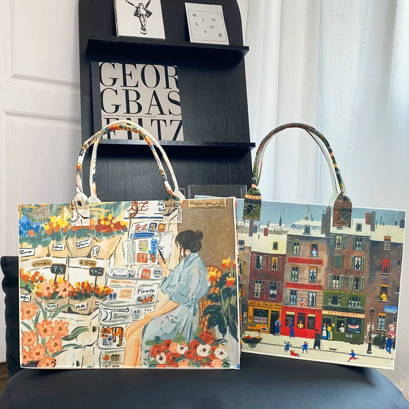 Cartoon Print Felt Tote Bag